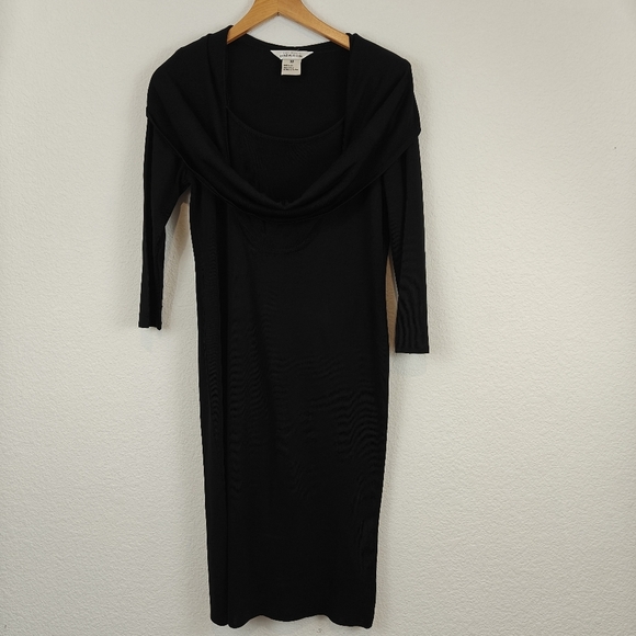Exclusively MISOOK Knee Length Black Acrylic 3/4 Sleeve Cowl Neck Dress Size XS - Picture 1 of 13